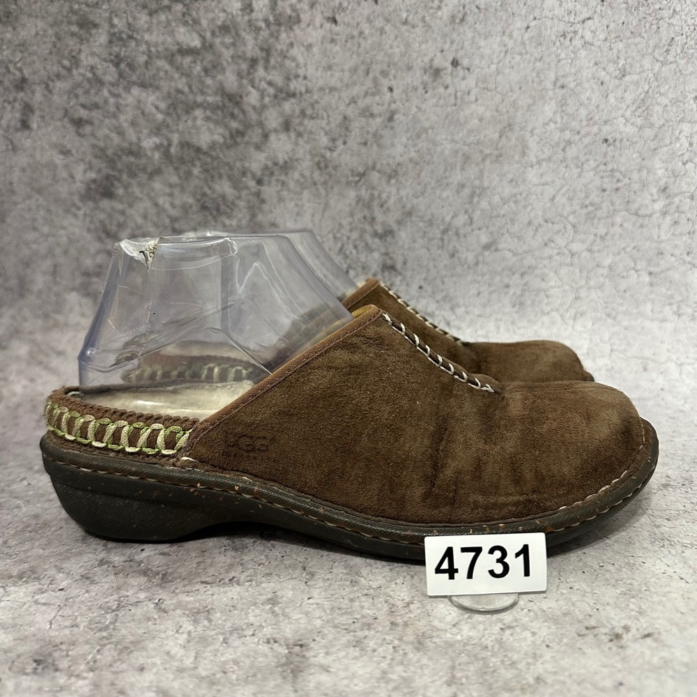 UGG Kohala Mules Women 8 Brown Suede Shearling Clogs 5177 Whipstitch Slip On